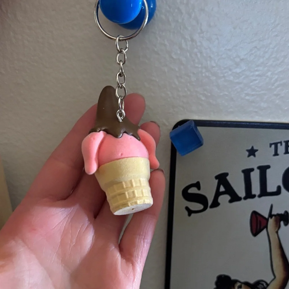 Ice Cream Cone Keychain with Blue Magnet